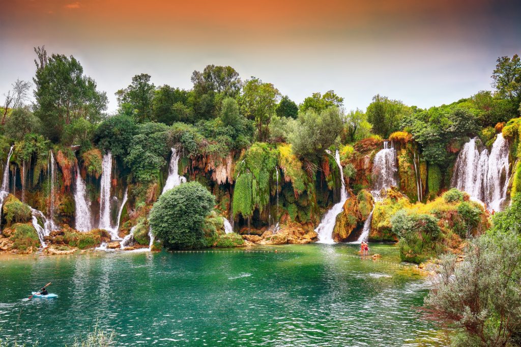 picturesque kravice waterfalls in the national park of bosnia and herzegovina